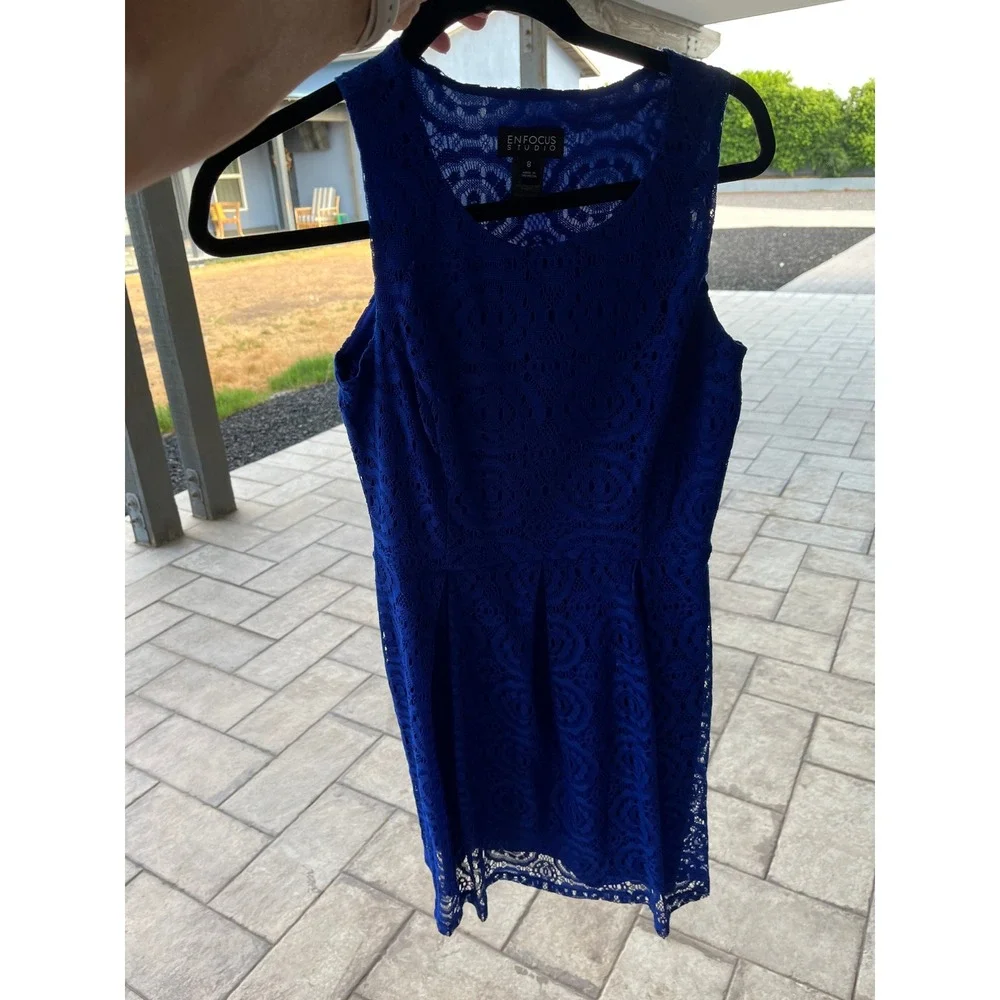 Enfocus Studio Katie Blue Lace Sleeveless Fit Flare Cocktail Dress Sz 8 - Picture 1 of 8